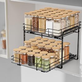 AIRUJIA Pull-Out Spice Rack, 2-Tier Dish Cabinet Organizer, Spice Rack Cabinet, Spice Rack, Lift-Up Sink Shelf, Spice Organizer for Kitchen, L26.4*W23.2*H23CM (L27.2*W29.3*H24 - 2 Tiers)