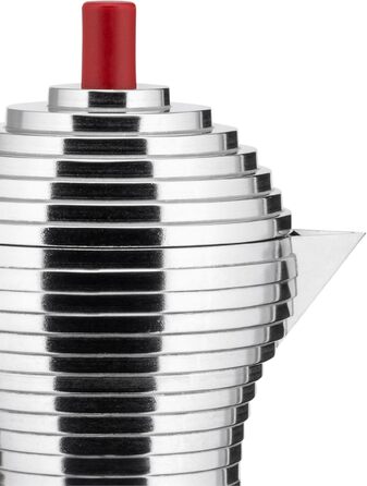 Alessi MDL02/3RFM Pulcina Espresso Machine - Cast Aluminum. Handle and Button - PA, red. Magnetic Bottom - 3 Cups