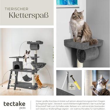 Дерево для котів Tectake з будиночком, гамаком, сходами та іграшками, 141 см, сірий