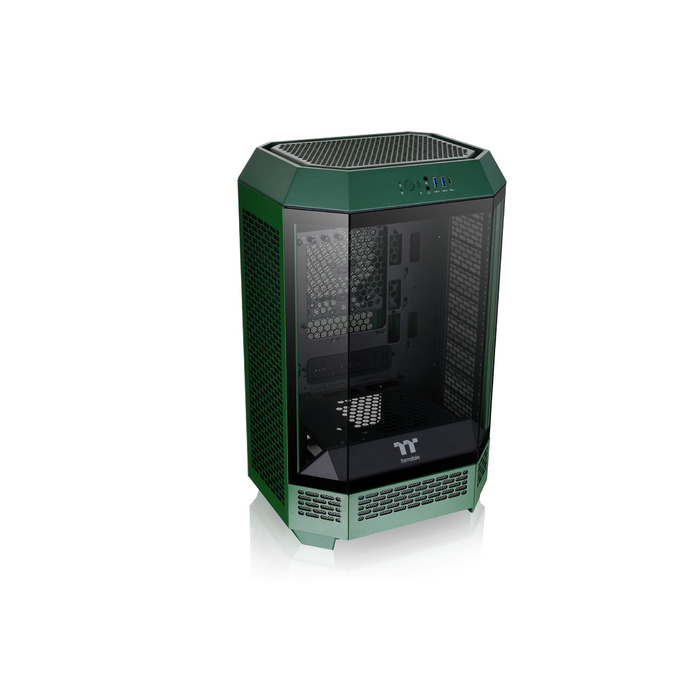 Thermaltake The Tower 300 Racing Green: Корпус ПК Micro-ATX/mini-ITX з вертикальним дизайном та 3 скляними панелями | 2x140mm вентилятори PWM | Підтримка радіатора до 420mm