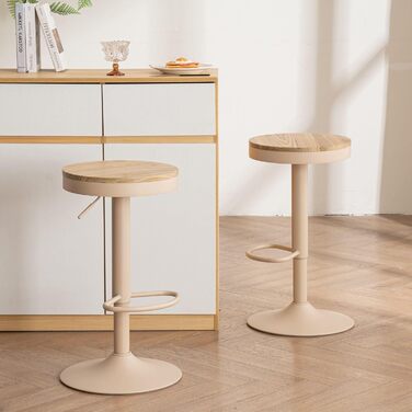 YOUNIKE Adjustable Bar Stools 2-Pack - Wooden Swivel Counter Height Chairs with Footrest for Kitchen & Bar (Vintage, Khaki)