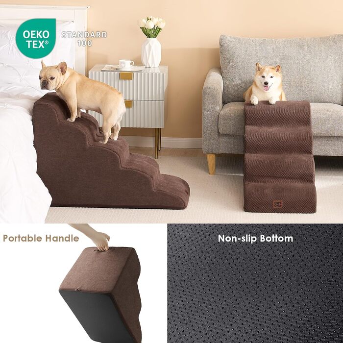 Сходинки для собак EHEYCIGA: компактні, 40 см, для маленьких собак, 3 сходинки, з миючим покриттям, сірі (T 72 x B 40 x H 50 см, коричневі)