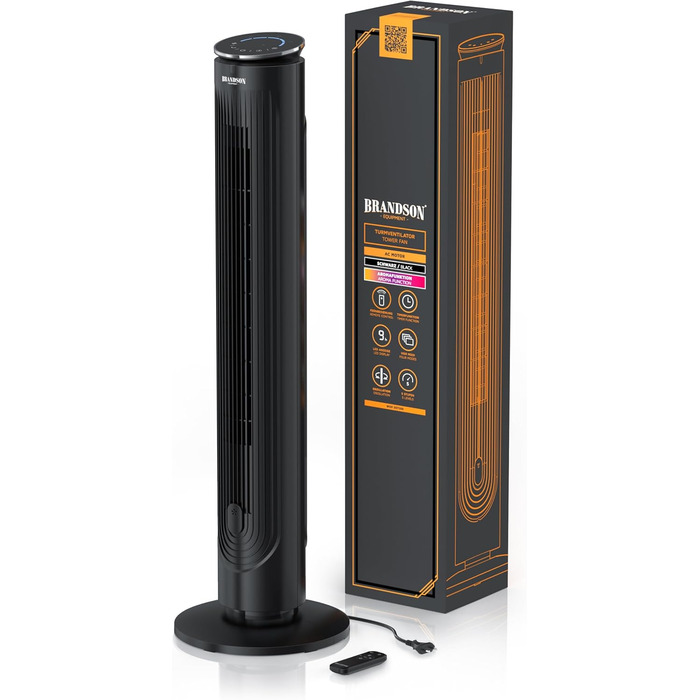 Вентилятор Brandson з дистанційним керуванням, арома-відсіком, тихий, з осциляцією, таймером, 4 режими, 5 швидкостей, LED дисплеєм, чорний
