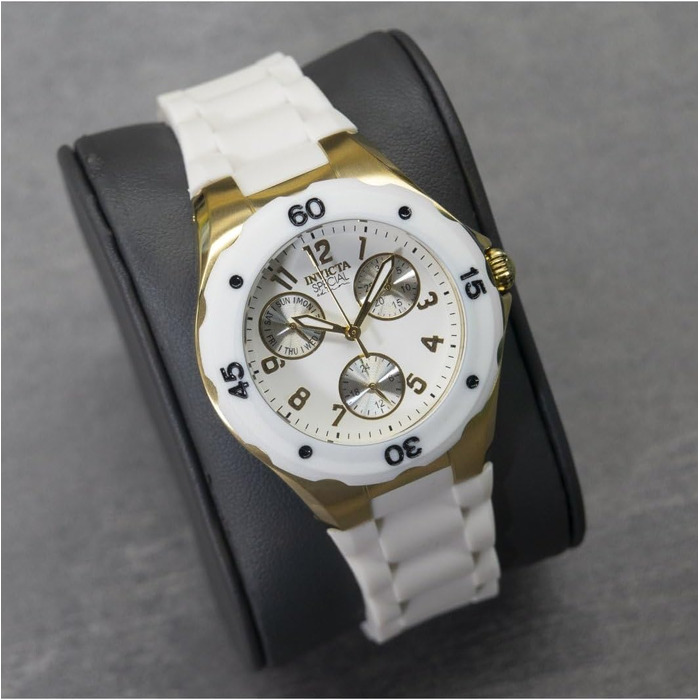 Жіночий кварцовий годинник Invicta Angel — 38мм, золотистий зі сталі, білий циферблат