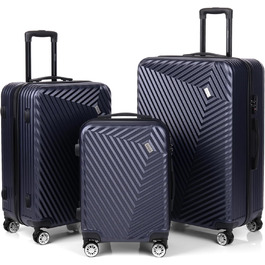 Набір валіз xRace 3-частинний ABS, 20/24/28 дюймів, ручна поклажа, TSA замок, 360° колеса, стійкий до ударів, з преміум підкладкою (Морська блакить)