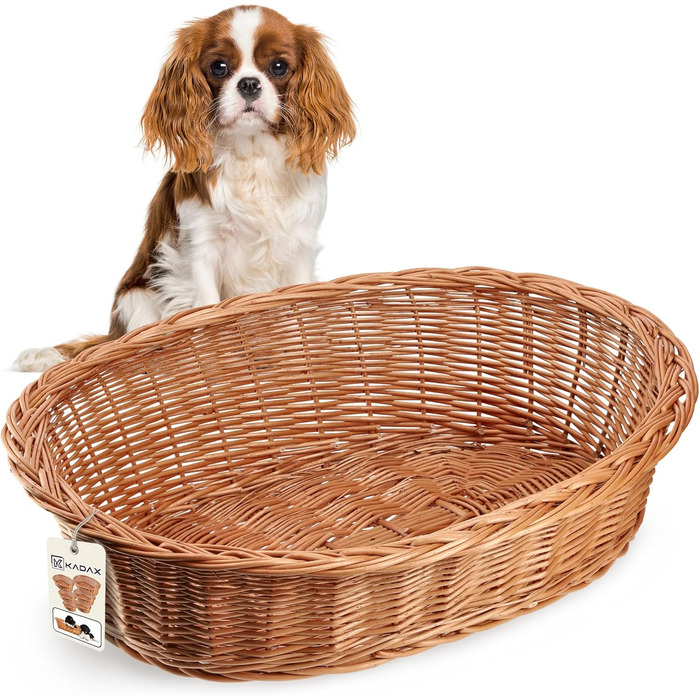 Лежанка для собак та котів KADAX з плетеної лози, 13x58x45 см, натуральний колір, зручне ліжко для тварин