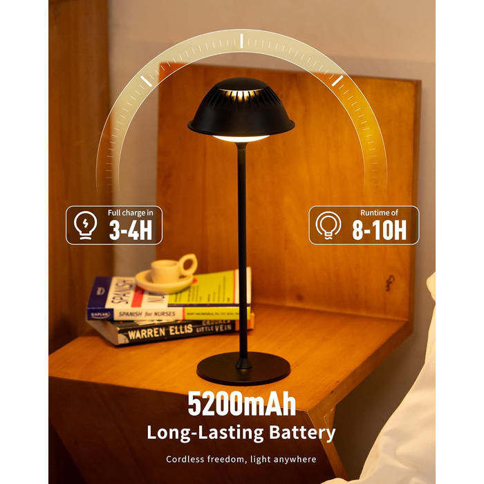 Світлодіодна настільна лампа бездротова LED для вулиці та дому, димована, з акумулятором 5200mAh, водонепроникна IP54, чорна (2 шт)