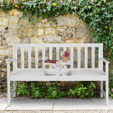 Relaxdays White Garden Bench with Table