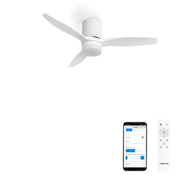 Вентилятор стельовий WINDCALM Line з підсвіткою, білий/дерево, Wi-Fi, пульт, 132 см, 40W