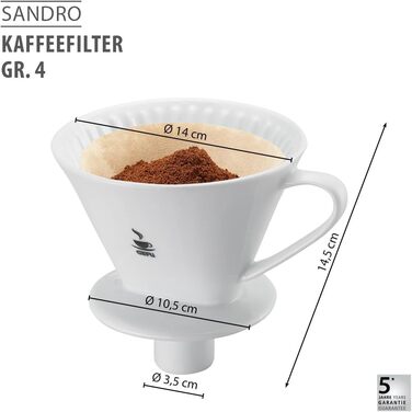 Gefu 16020 Coffee Filter Sandro, Size 4 made of white porcelain - Reusable hand filter for aromatic coffee