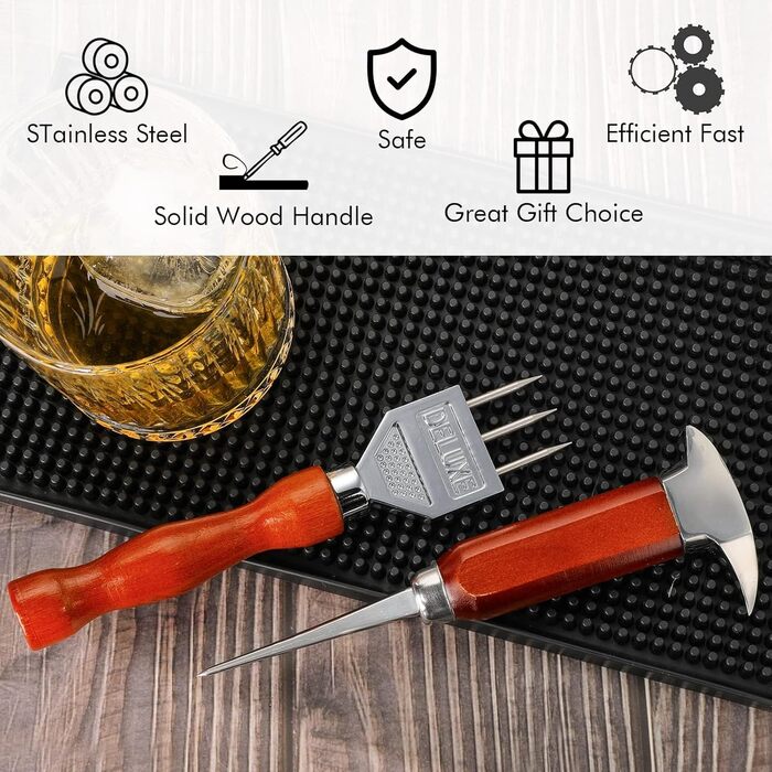 SuproBarware Ice Pick Set with 5-18.2 cm and 17.2 cm Stainless Steel Ice Crusher with Wooden Handle, Japanese Style, Ideal for Bars and Home