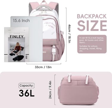 Рюкзак для підлітка, 36L, для дівчат 3-9 клас, великий стильний рюкзак для ноутбука 16 дюймів, повсякденний шкільний рюкзак, сумісний з візком (фіолетовий)