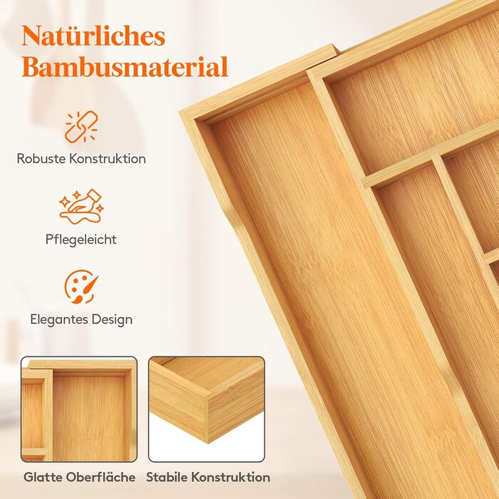 Органайзер для столових приборів Lifewit в шухляду, бамбуковий, 47 см (29-50 см)