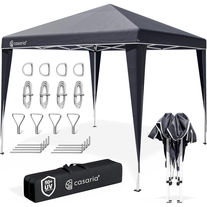 CASARIA® Capri Pavilion 3x3m Pop-Up UV Protection 50+ Waterproof Winter-Proof with Bag Foldable Stable Camping Garden Pop-Up Pavilion Party Tent Anthracite