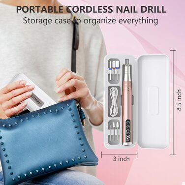 Електрична машинка для манікюру та педикюру Kredioo бездротова, 35000 об/хв, набір з 6 фрезерними насадками для видалення кутикули, шкарлазу, акрилу та гелю. Підходить для початківців та професіоналів.