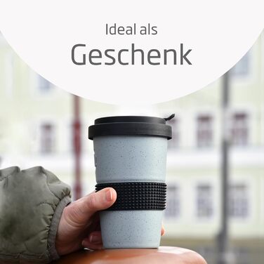 Mahlwerck Coffee-to-go Cup, Porcelain Coffee-to-go Cup with Leak-Proof Lid, Concrete Design, Grey, 400ml, 1 Piece (1-Pack), Concrete