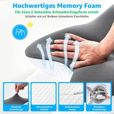 Подушка для шиї BRO з Memory Foam, 60x40x13 см. Ергономічна подушка для сну на боці, спині та животі. 2 чохли, для зняття болю в шиї.