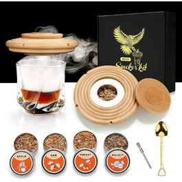 Dad's Gift Christmas, Cocktail Smoker Kit, Whiskey Stones, Torch Lighter, Old Fashioned Whiskey Smoker Drinks Kit, Cocktail Accessories For Drinks, Bourbon Walnut (Butane Not Included) (Beech)