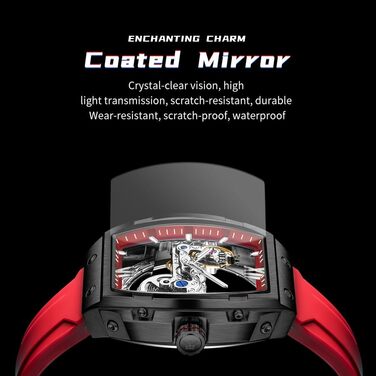 Чоловічий скелетонний годинник OLEVS автоматичний, розкішний годинник зі сталі з великим циферблатом, календарем та підсвіткою, водонепроникний (Колір: Червоний)