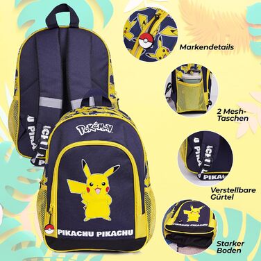 Дитячий рюкзак Pokémon Pikachu: для хлопчиків та дівчаток, 8-18 років, ідеальний для школи та як подарунок, блакитний
