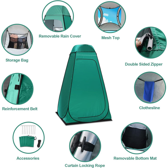 Pop Up Camping Toilet Tent with Shower - Portable Privacy Shelter for Outdoor Use - Green