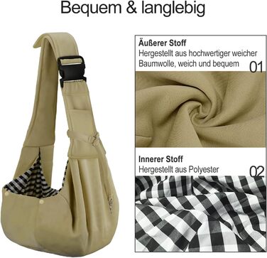 PetLoft Сумка-переноска для собак, реверсивна, регульована, Cross-Body Carrier з кріпленням для нашийника (Хакі)