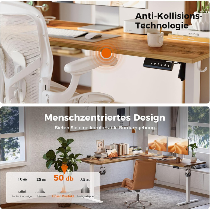 Електричний кутовий стіл Agilestic з регулюванням висоти, 160 x 140 см, світло-коричневий