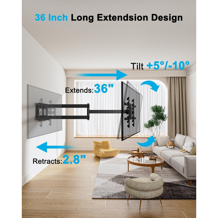 Настінне кріплення для телевізора HY-Bracket поворотне, для LED, OLED, 4K, 37-80 дюймів, чорне