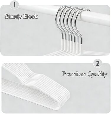 Металеві вішалки для одягу, набір, з вирізами для плечей, стійкі до іржі, економія місця, 40 см - міцні, для зберігання курток та светрів (білі, 40)