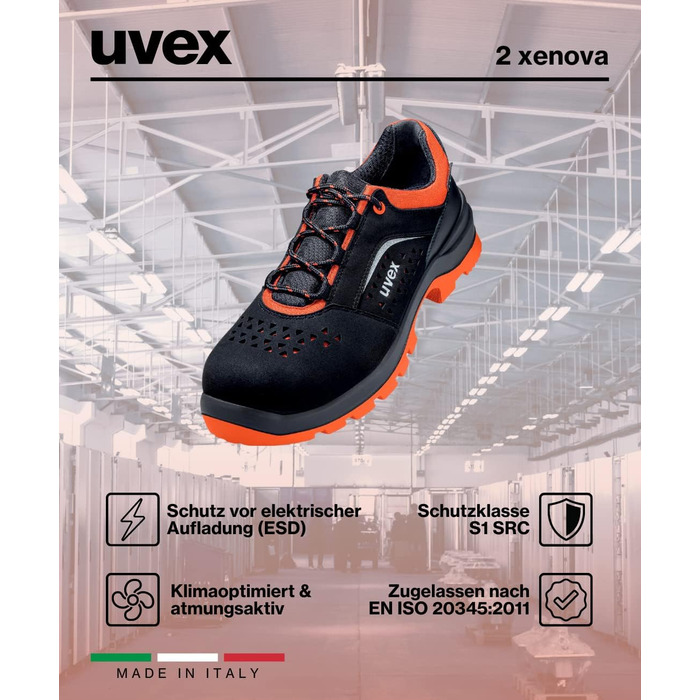 Черевики робочі Uvex 2 Xenova Geloche S1 - чоловічі, чорно-помаранчеві (44 EU)