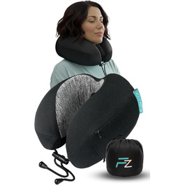 Подушка для шиї FlowZoom Dream Classic з регульованою підтримкою та знімним шнуром - подушка для подорожей у літак з піною Memory Foam - з чохлом та подарунковою упаковкою - Чорний