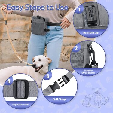 Набір для собак: сумка для ласощів, клікер, диспенсер для відходів, сумка на пояс (сіро-зелений внутрішній кишеньковий відсік)