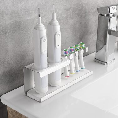 Тримач для електричної зубної щітки, нержавіюча сталь, кріплення на стіну без свердління, універсальний для насадок (сріблястий)