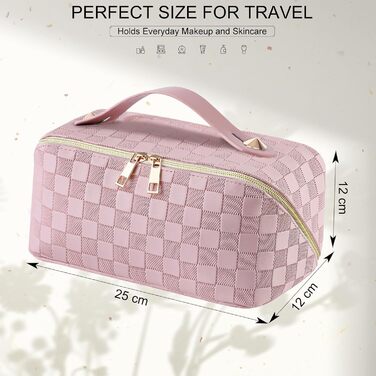 Косметичка для подорожей жіноча, велика містка, з PU шкіри, органайзер для макіяжу, косметичка-рюкзак, аксесуари для подорожей, рожеана в клітинку