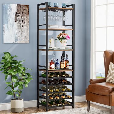 Tribesigns 20 Bottle Wine Baker's Rack, Freestanding Wine Rack, 9 Tiers, Industrial Freestanding Wine Rack Wine Bar with Glass Holder, Bottle Rack for Bar, Kitchen, Dining Room, (Rustic Brown, 2 PC)