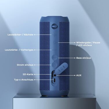 Bluetooth портативна колонка RIENOK з підсвічуванням, IPX7, 3600 mAh, баси, стерео звук (Блакитний)