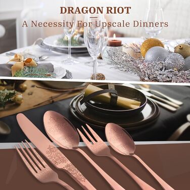 Набір столових приборів Dragon Riot на 6 осіб (30 предметів) з нержавіючої сталі, рожеве золото, для дому/вечірки/ресторану