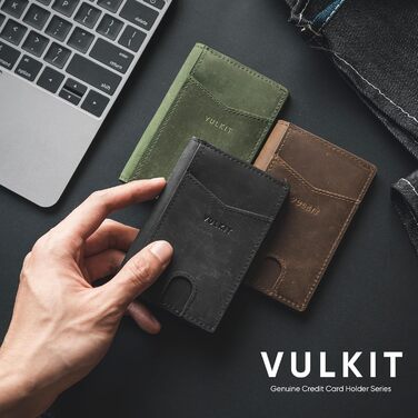 Чоловічий шкіряний картхолдер VULKIT з RFID захистом, чорний - Slim Wallet для 10 карт