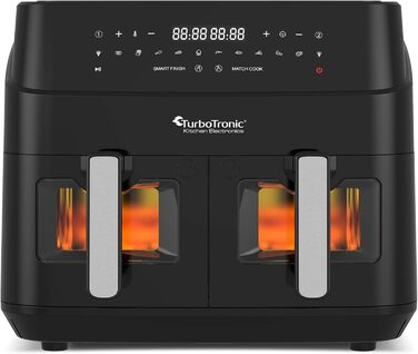 TurboTronic подвійна аерофритюрниця XXL 1600 Вт, 9 л (2×4,5 л), 10 програм, цифрова, без олії, сіра