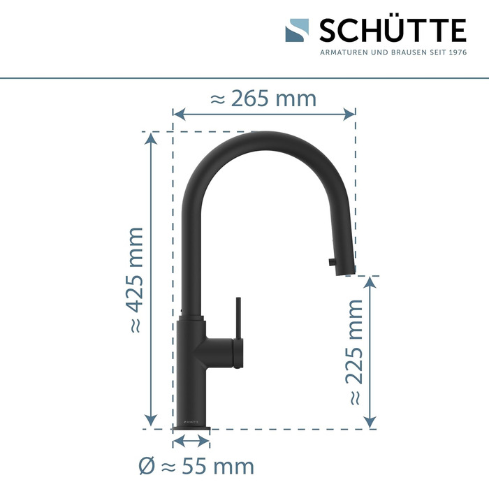 Кухонний змішувач SCHÜTTE 79562 Blackpool з висувною лійкою, поворотний на 360°, з однорідним змішувачем, чорний