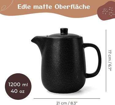 Чайник Happy Lemuro з ситечком - 1,2 л - керамічний чайник чорного кольору (антрацит)