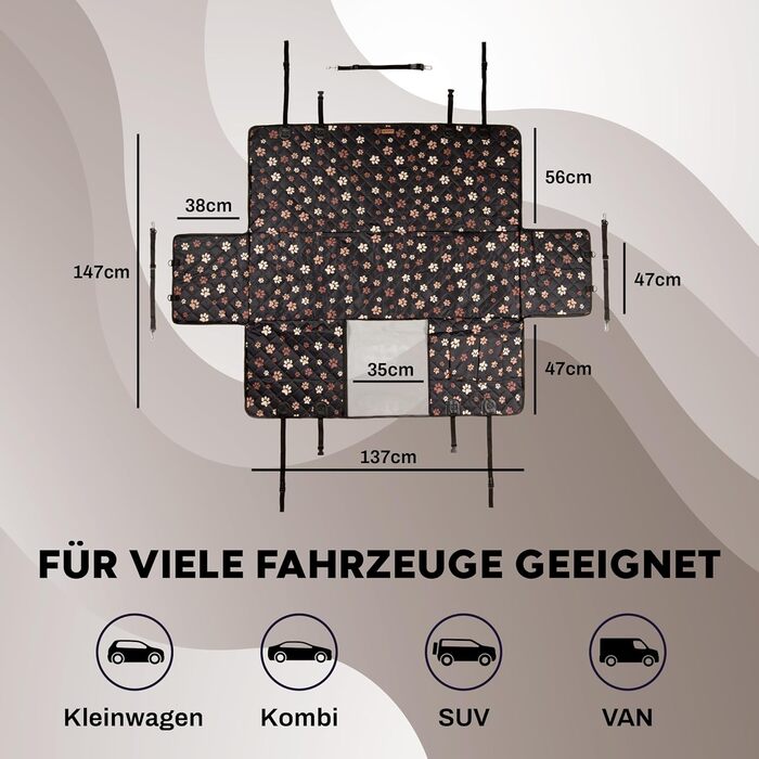 Захист для заднього сидіння автомобіля для собак Hainberger: водовідштовхуючий, анти-царапин, з боковим захистом та оглядовим вікном, 4-в-1, 137x147 см (з візерунком)