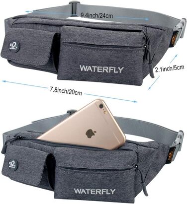 WATERFLY Поясна сумка на пояс для жінок та чоловіків: стильна сумка через плече для спорту, бігу, прогулянок з собакою, подорожей. Темно-сіра