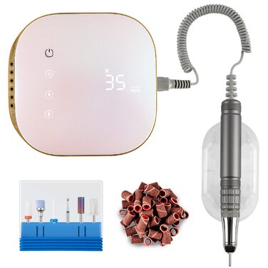 Електрична машинка для манікюру та педикюру Madenia TouchPro – 35000 об/хв, з LED-дисплеєм, 6 насадок (рожевий)