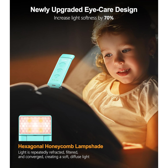 LED лампа для читання Gritin з USB-C, кріплення-прищіпка, регулювання яскравості, 3 режими кольору, для книголюбів, білий (блакитний)