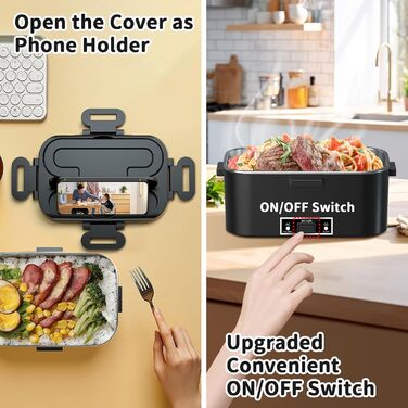 Електрична ланчбокс SOOOEC 100W, 3-в-1, з нержавіючої сталі, 12V/24V/220V, для авто/офісу, з ізольованою сумкою (Оранжево-чорний), об'єм 1.8L