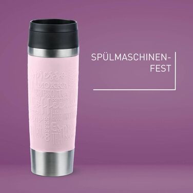 Термокружка Emsa N20220 Travel Mug Classic, 0.5 л, нержавіюча сталь, 6 год гаряча, 12 год холодна, щільна, для подорожей, з невеликим отвором для пиття, пастельно-рожевий колір