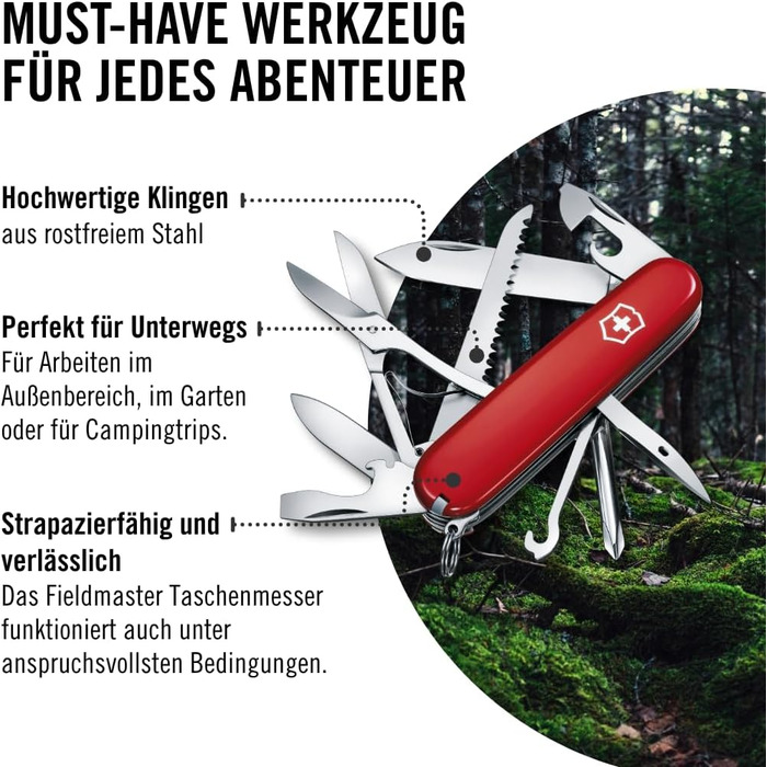 Мультитул Victorinox Fieldmaster: Швейцарський  ніж з 15 функціями, включаючи ніж, відкривачка для консервів та викрутка