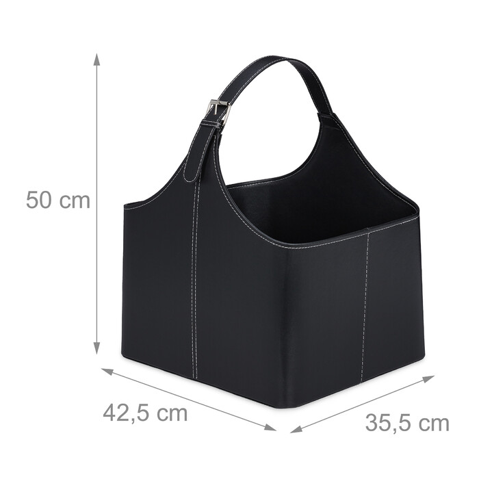 Relaxdays Wooden Basket with Leatherette Handle