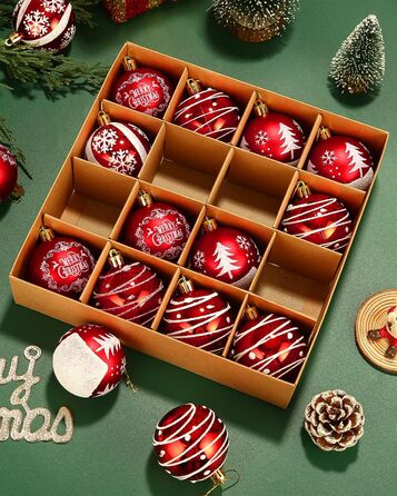 Кульки для ялинки з пластику червоно-білі, 16 шт. - прикраси для ялинки, різдвяний декор